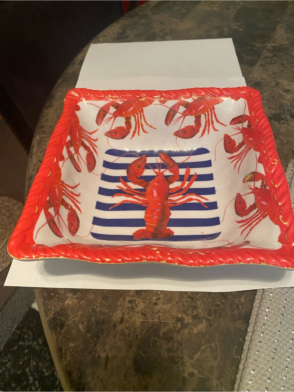 Tommy Bahama Red and Blue Lobster Ceramic Serving Bowl
